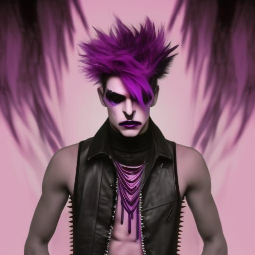 Gothic Punk with Purple Hair in Synthwave Style