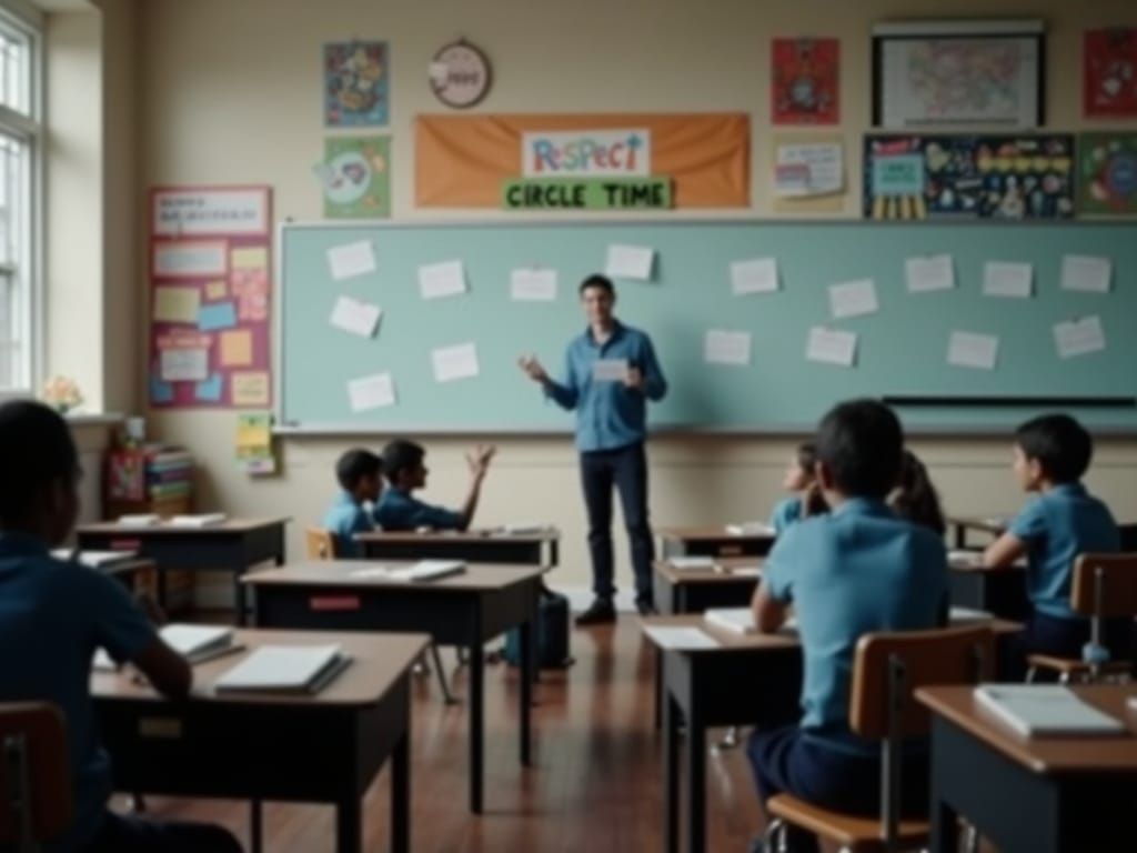 Inviting Classroom Scene in Norman Rockwell Style