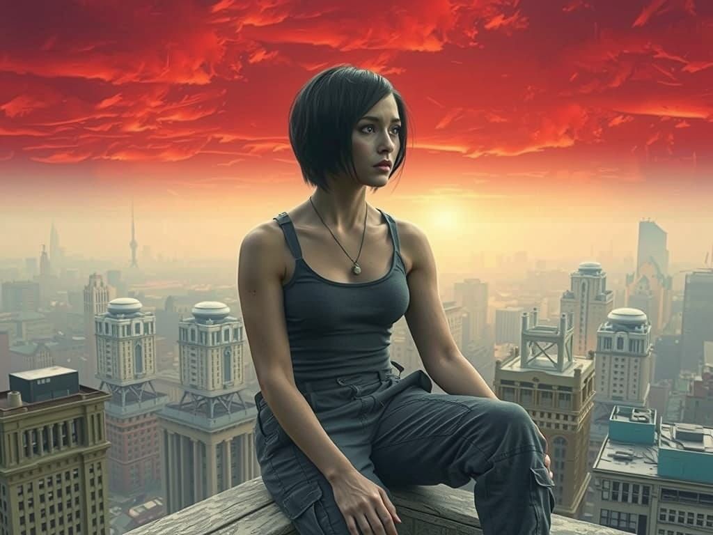 Cyberpunk Woman Lost in Dystopian Metropolis