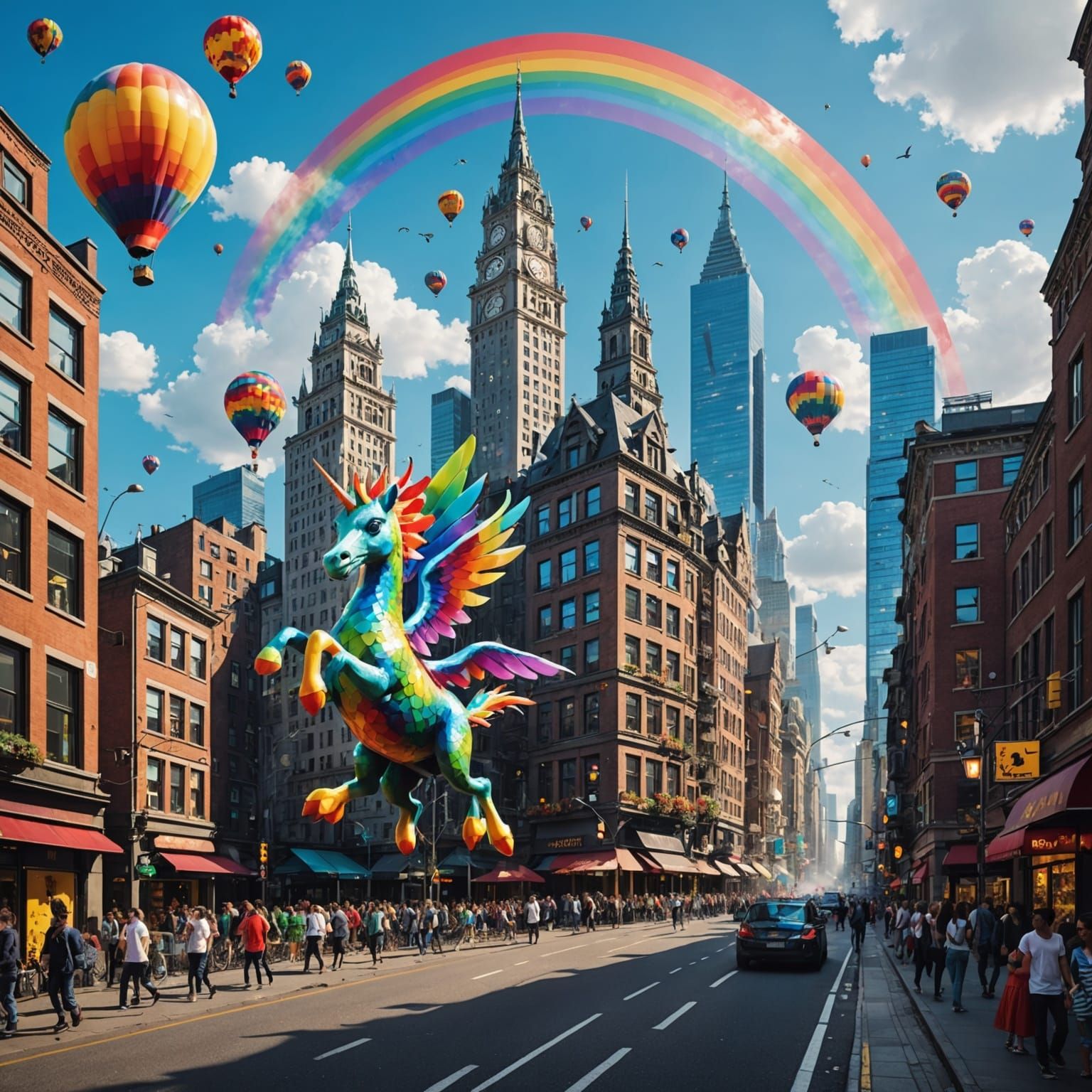Rainbow Ice Cream City with Flying Fish and Unicorn