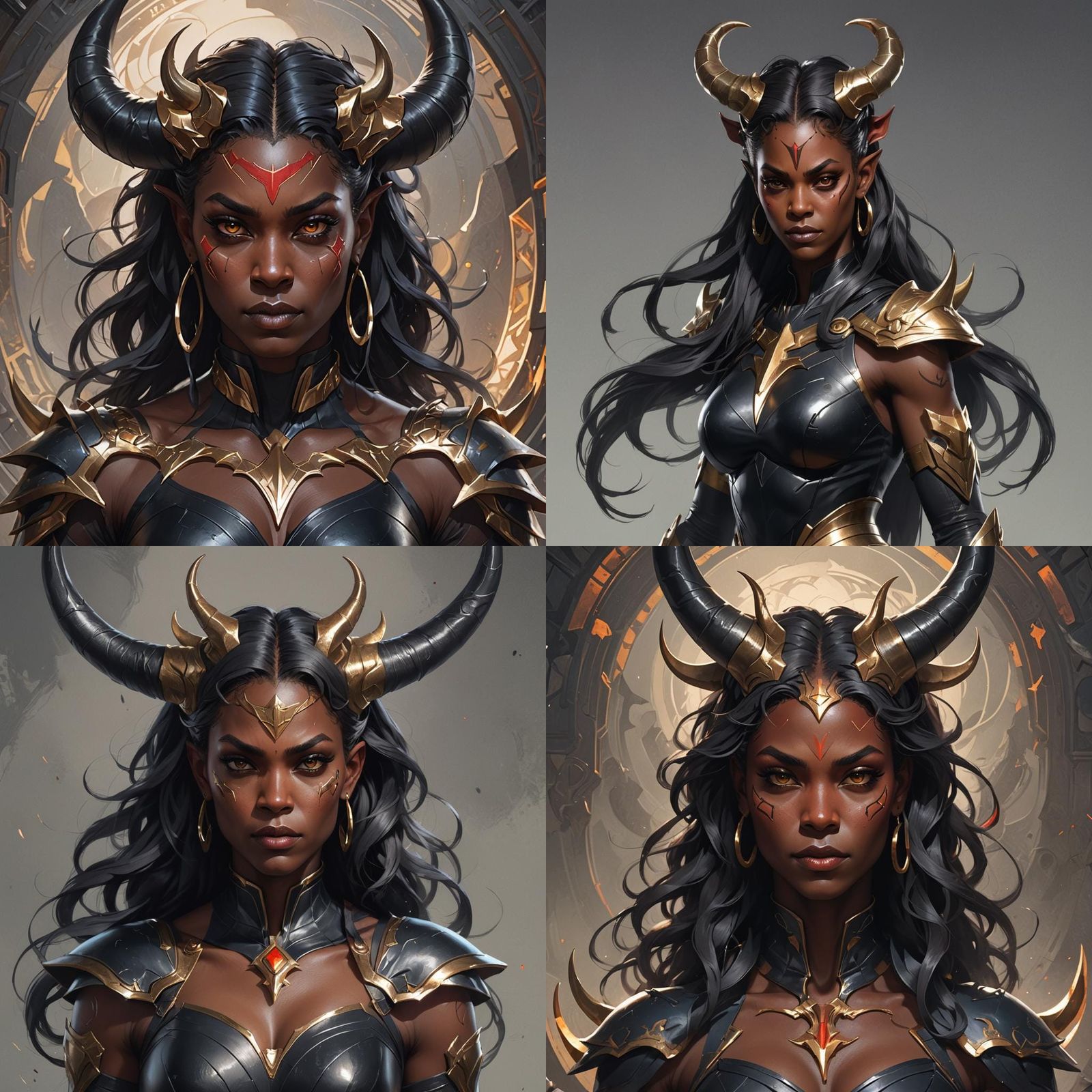 Black Female Demon Superhero Portrait in Hyperdetailed Style