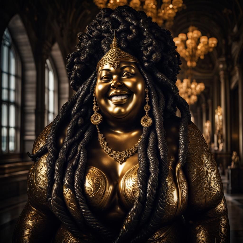 Golden Statue of a Smiling Woman in Sunlight