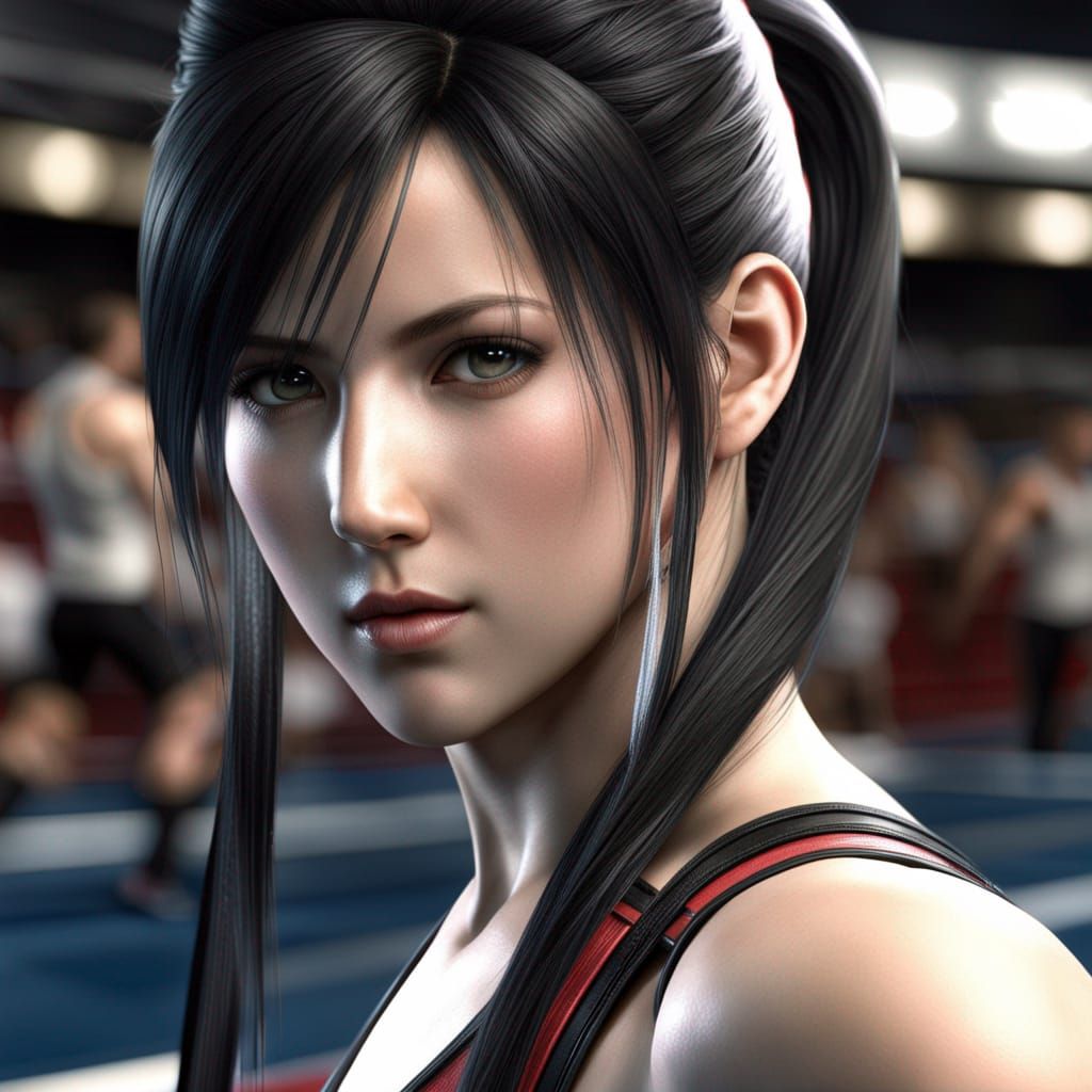 Photorealistic Tifa Lockhart as Gymnast in HDR