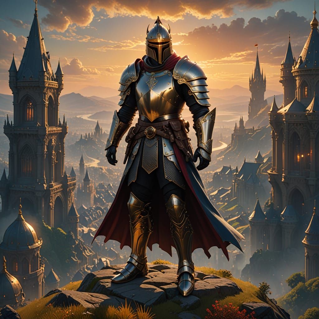 Epic Fantasy Cityscape in Vibrant Triadic Colors