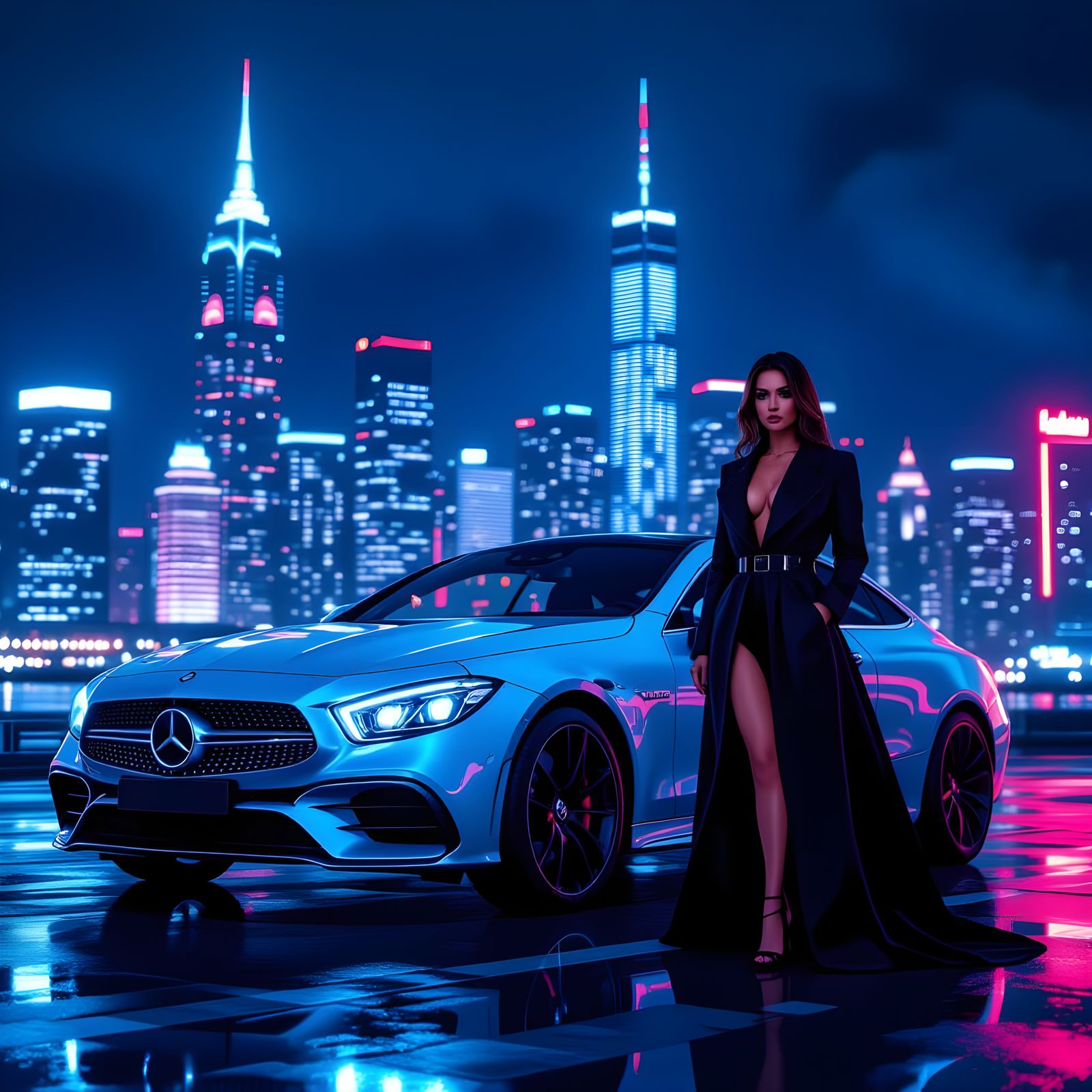 Futuristic Steel Blue Coupe in Sin City Style