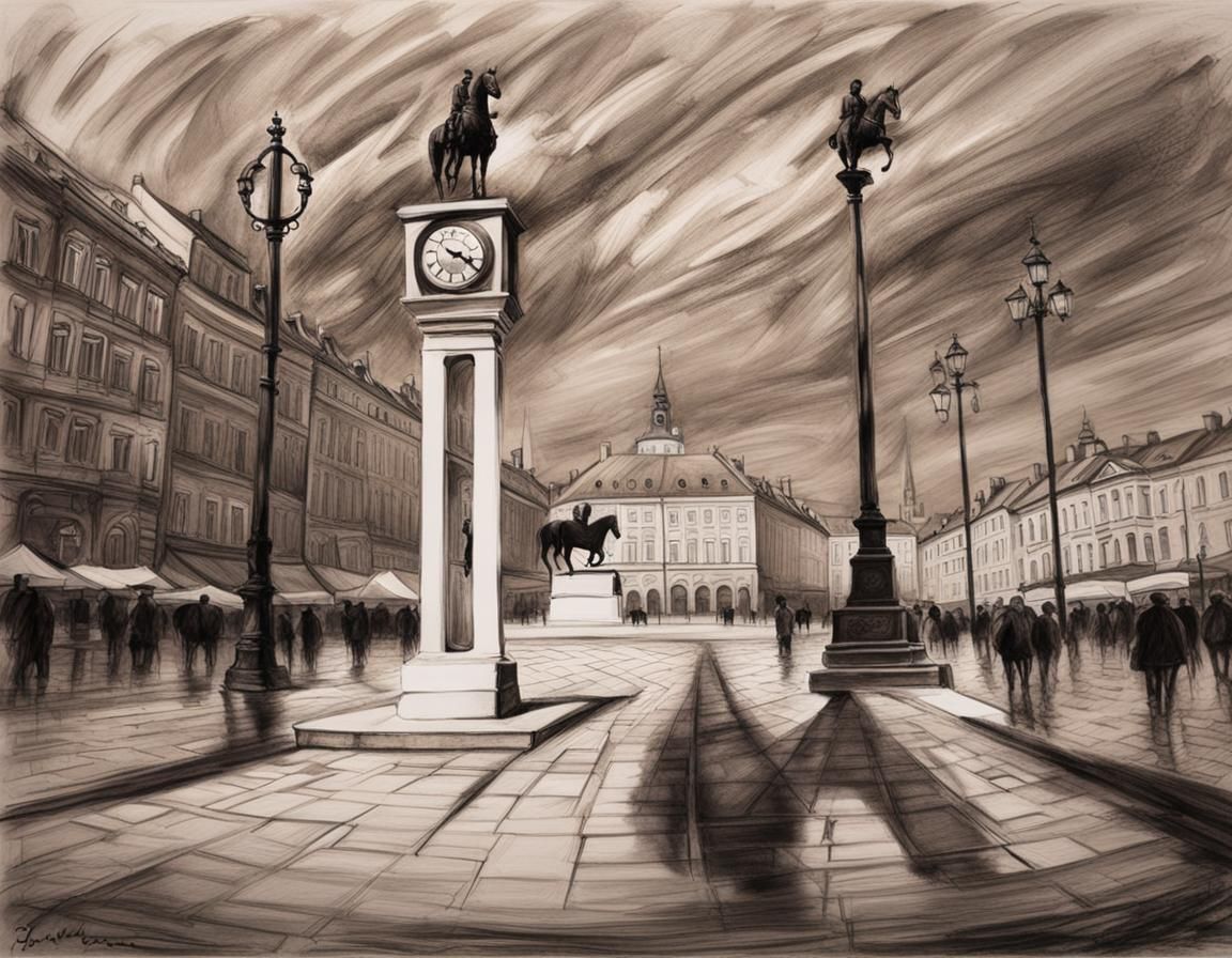 Ban Jelačić Statue in Zagreb: Charcoal Drawing