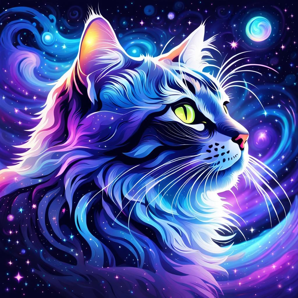 Cosmic Cat in Surreal Astral Dreamscape