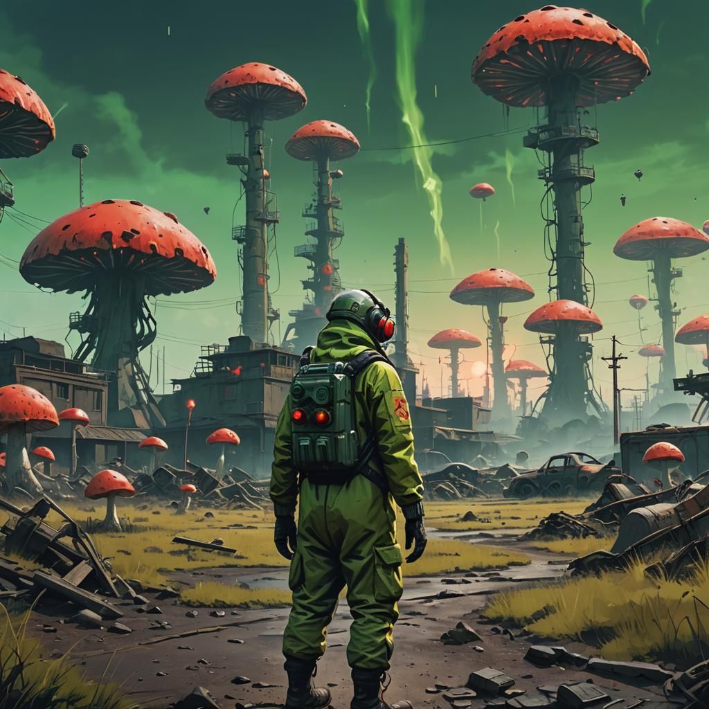 Post-Apocalyptic Survivor in Radioactive Town, Matte Paintin...