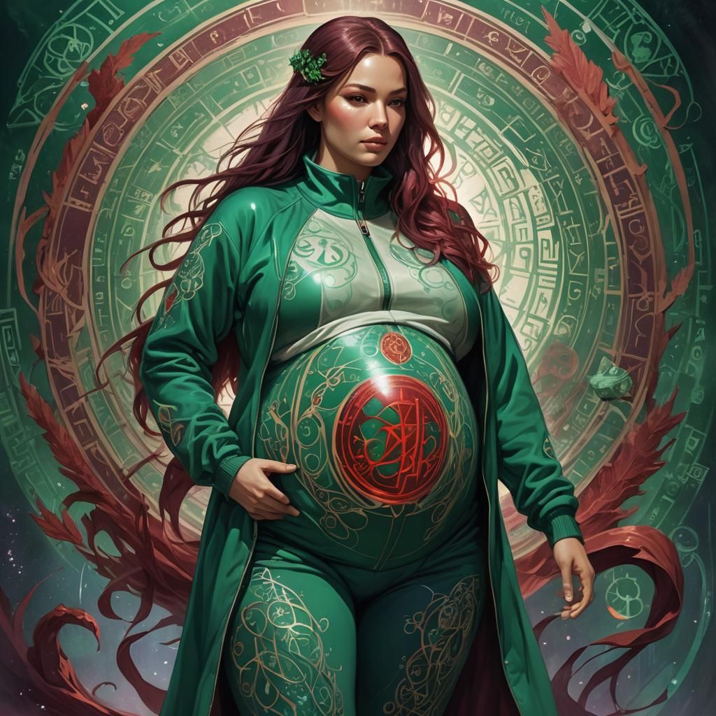 Pregnant Woman with Runes in Fantasy Style