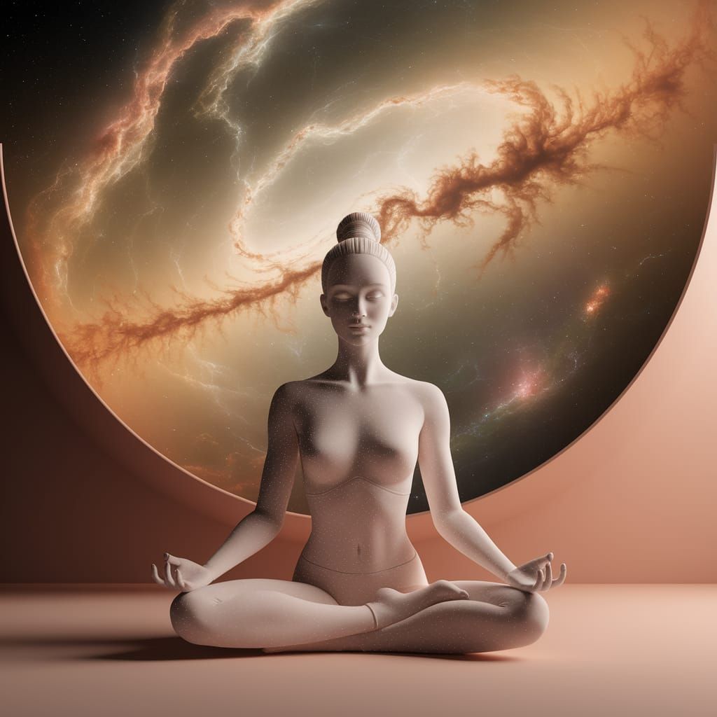 AI Woman in Lotus Pose Amidst Starry Sky