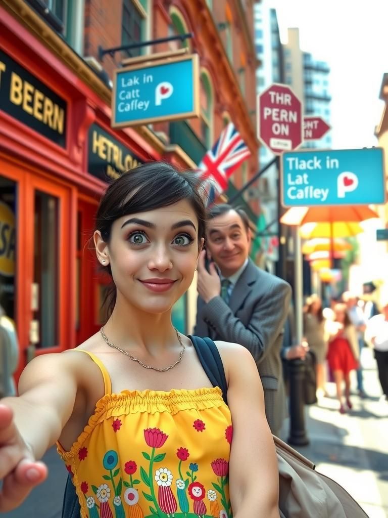Mr. Bean Photobombs a Selfie in a Lively City