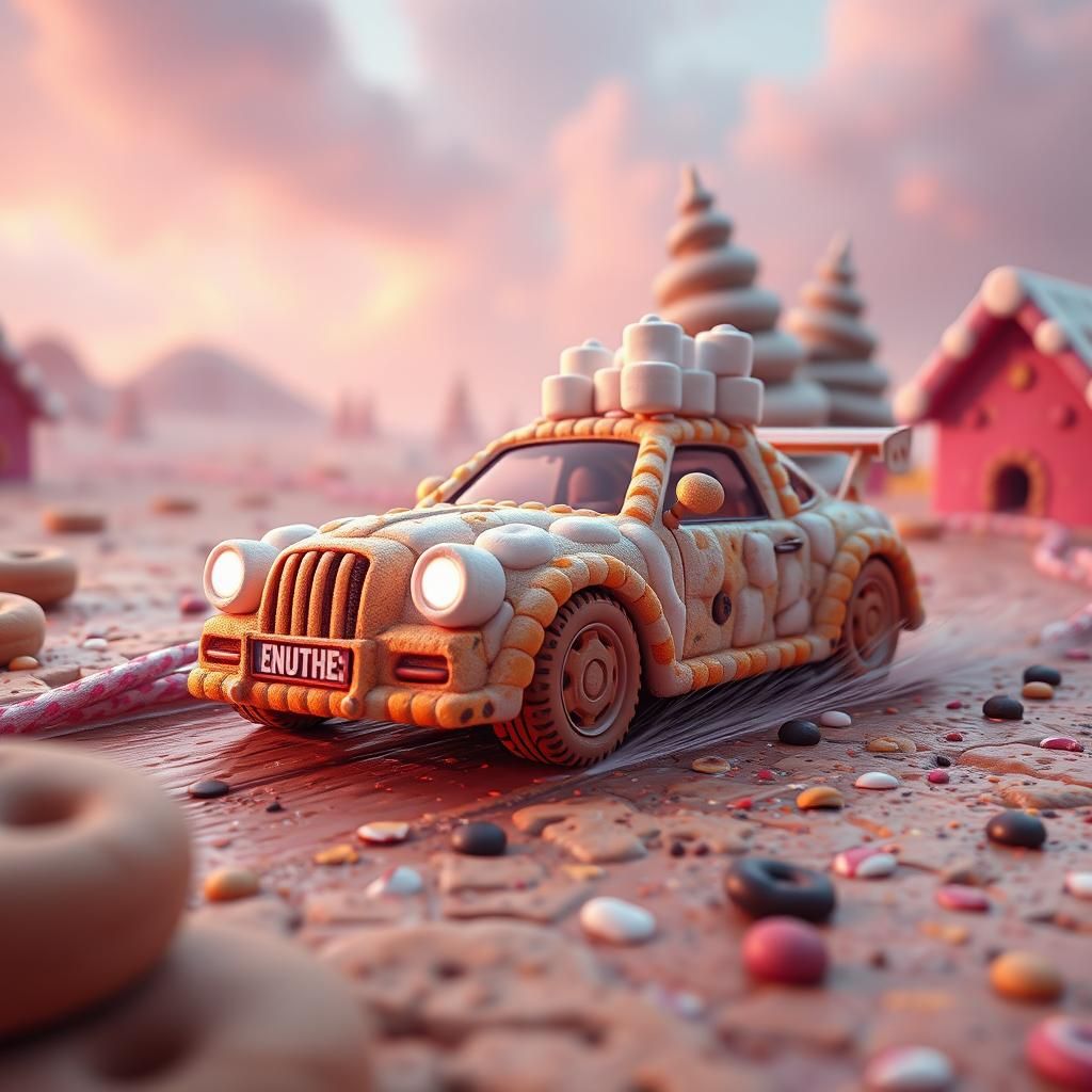 Marshmallow Car on Cookie Road, Fantasy Concept Art