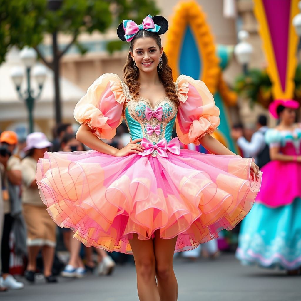 Enchanting Disney Parade Costume with Puff Sleeves and Organ...