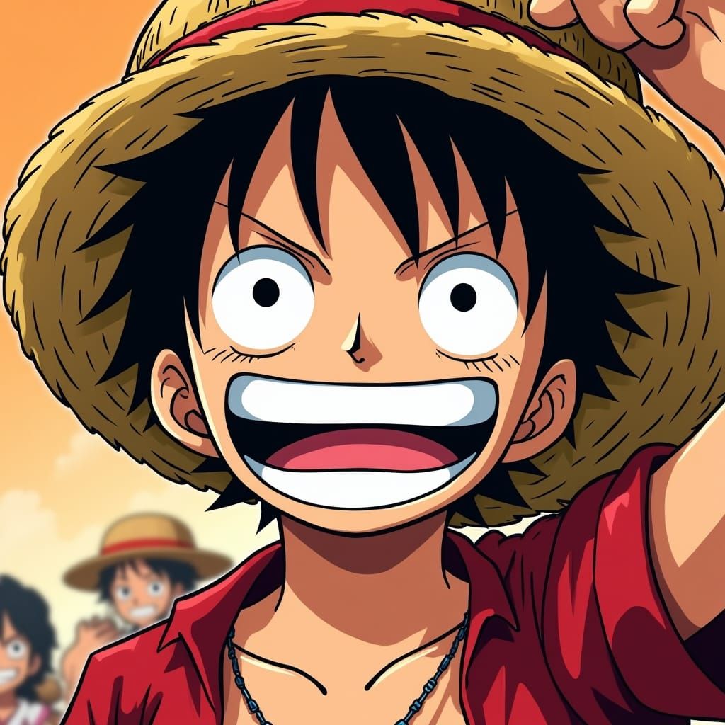 Monkey D. Luffy with Straw Hat in Anime Style