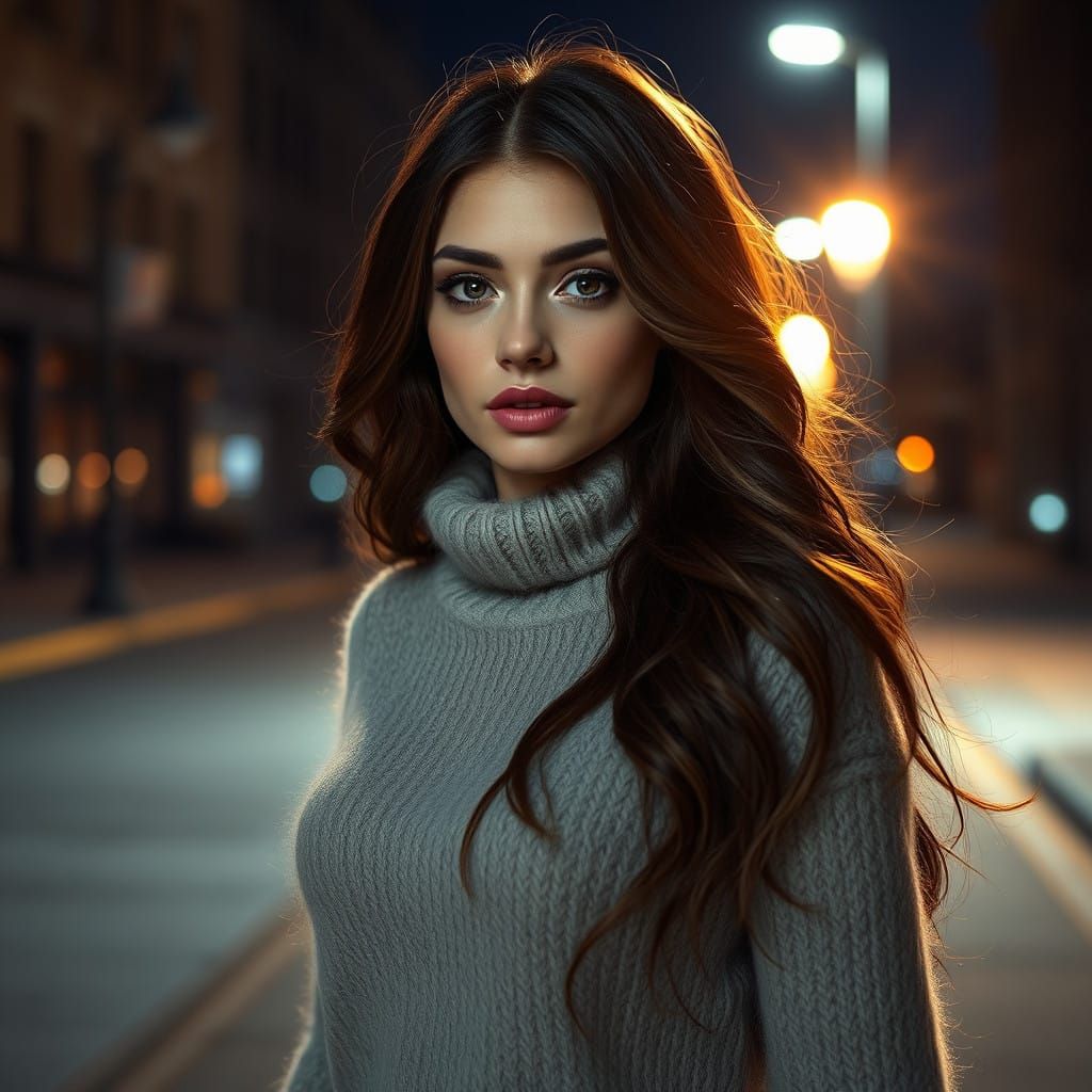 Enchanting Nighttime Portrait in Rich, Vibrant Colors