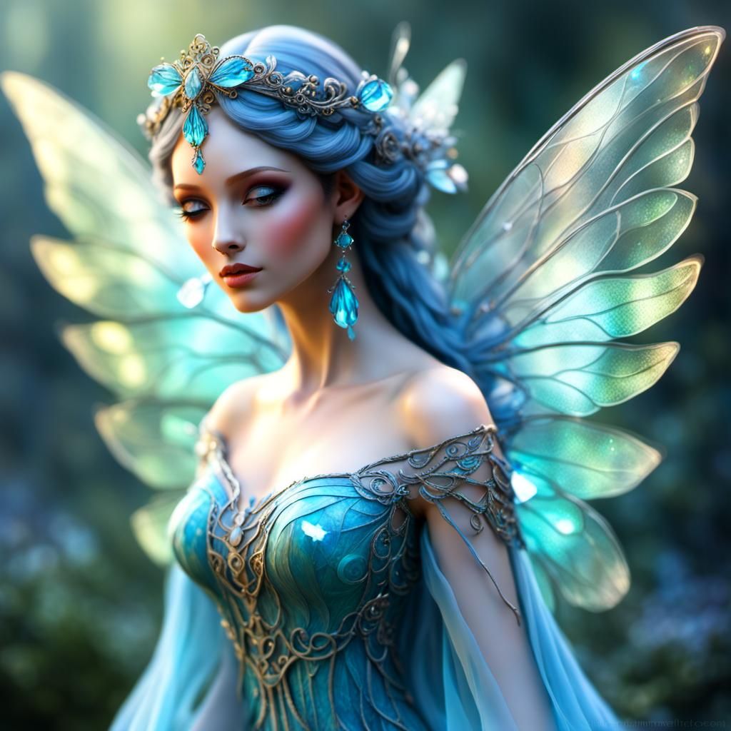 Enchanting Fairy with Iridescent Glass Wings