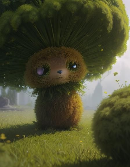 Cute Golden Dandelion Monster in Anime Art Style