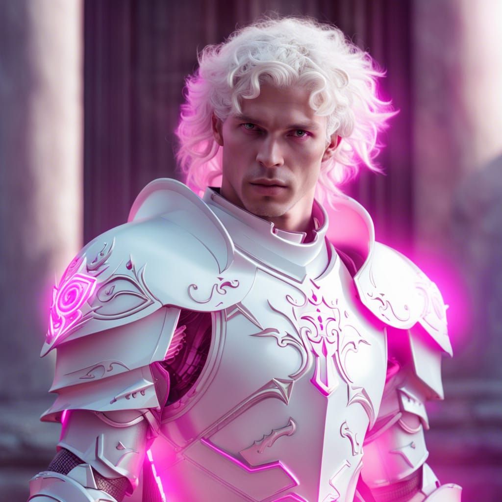 Albino Knight in a Neon Roman Temple