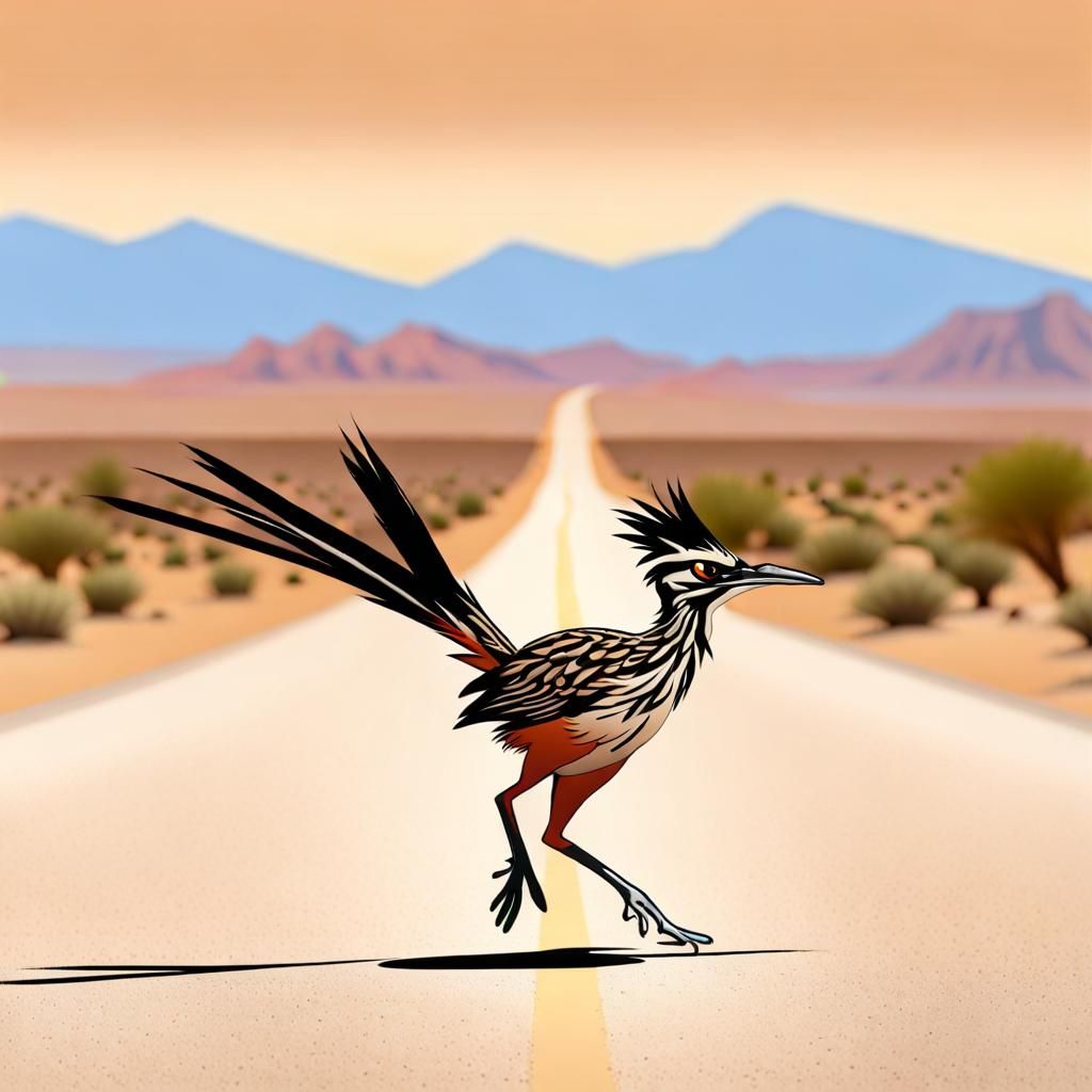 Roadrunner Races Across Desert Road