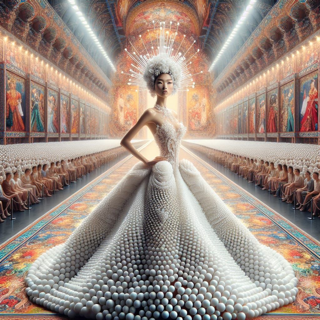 Bubble Wrap Gown: High Fashion Runway Scene