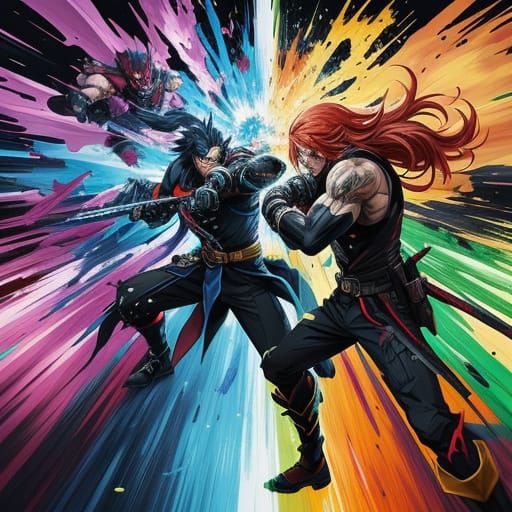 Epic Anime Battle Splash Art in Vibrant Colors
