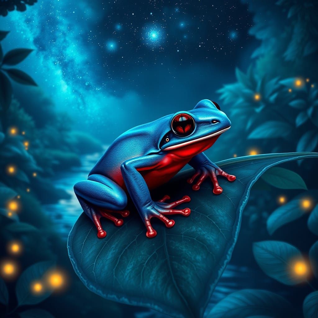Majestic Frog Amidst Whimsical Nighttime Scene in Ultra HD