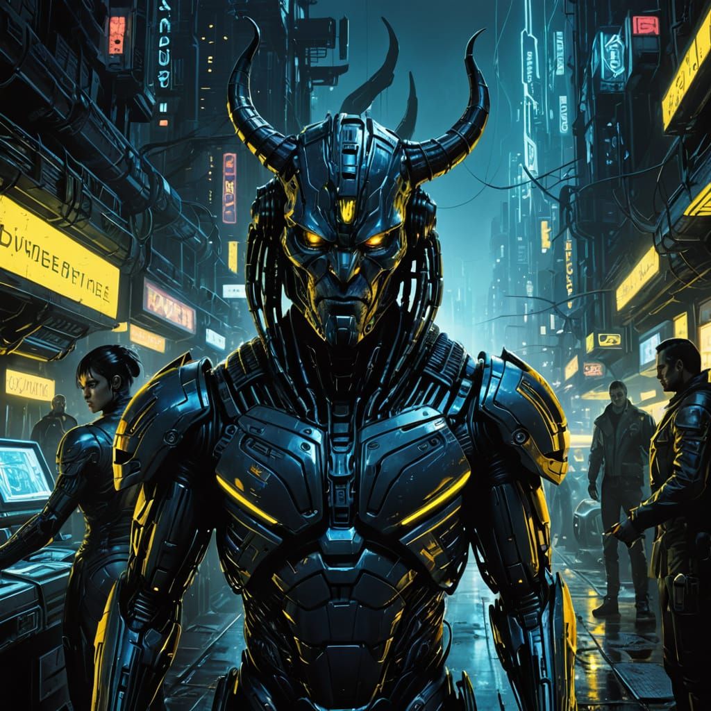 Cyberpunk Centaur Portrait in Neon Noir Style