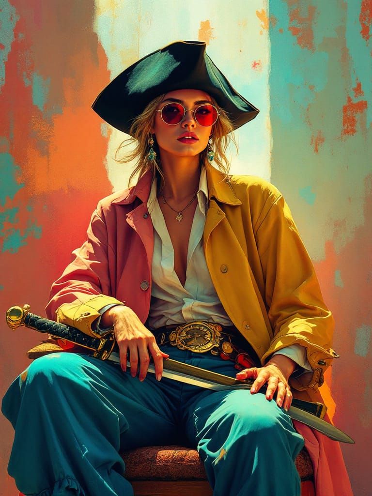 Pirate Woman Portrait in Mediterranean Glamour Style