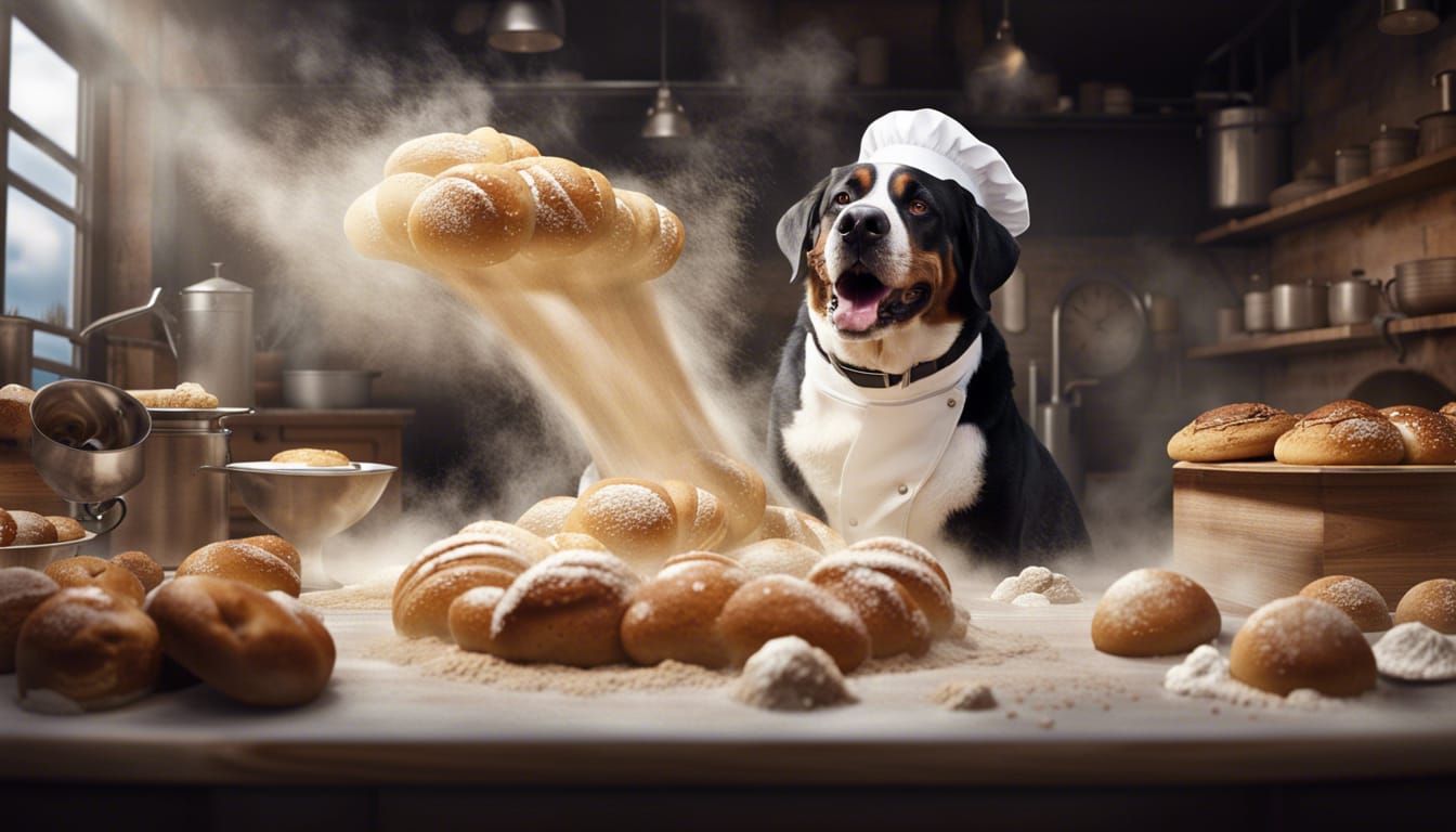 Swiss Mountain Dog Pastry Chef in Flour Cloud
