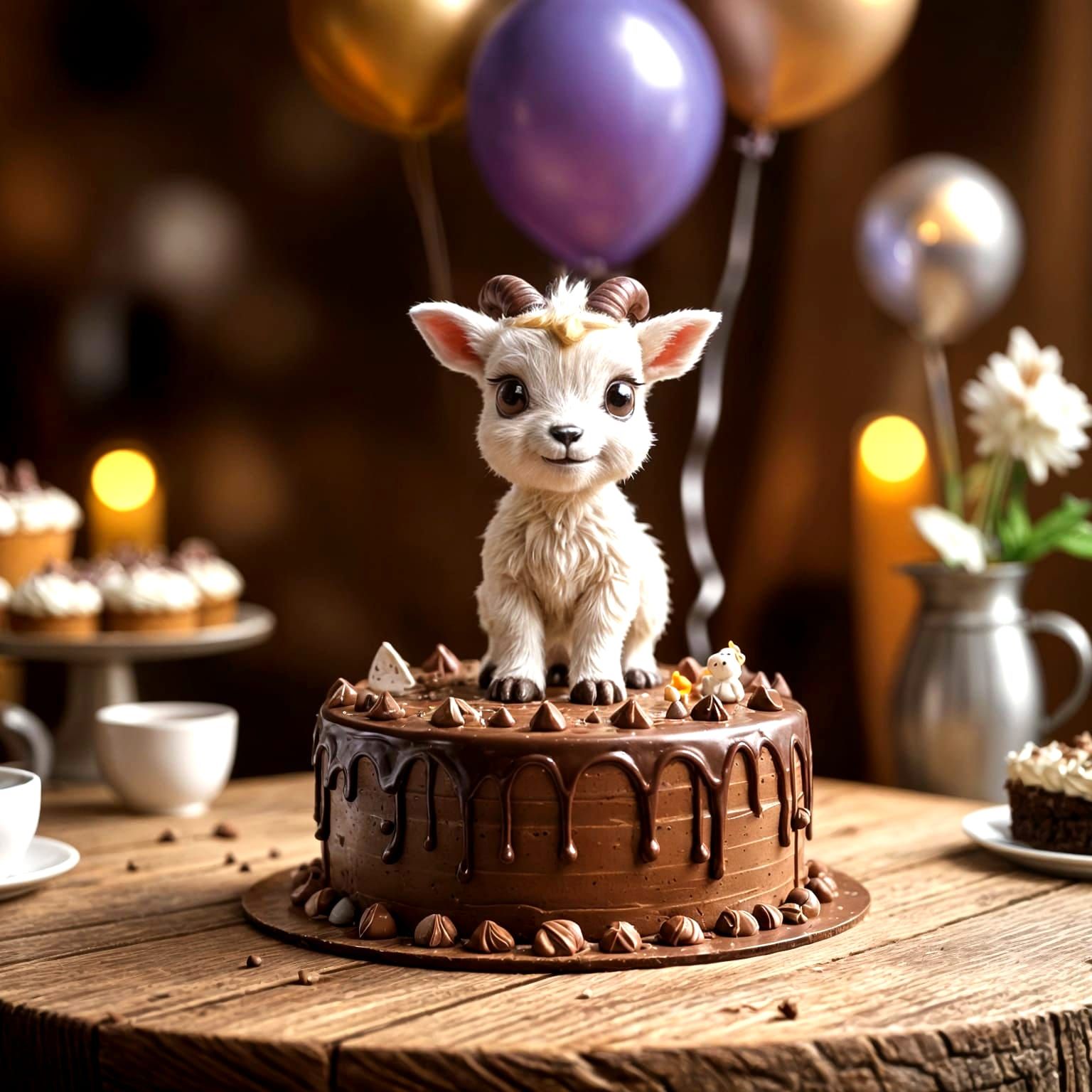 Chibi Mountain Goat Celebrates Birthday in Hyperrealistic St...