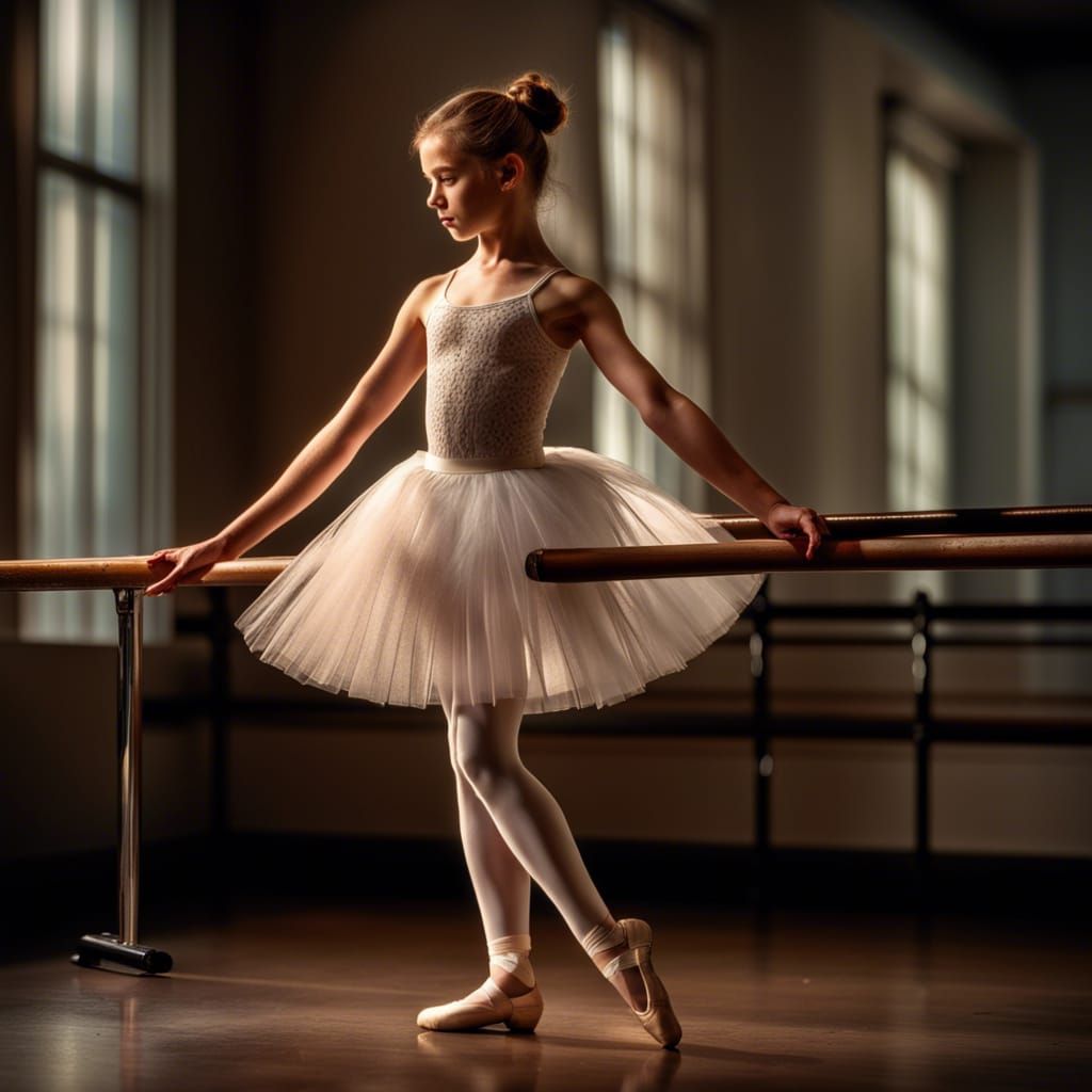Hyperrealistic Ballerina En Pointe Portrait in White Dress