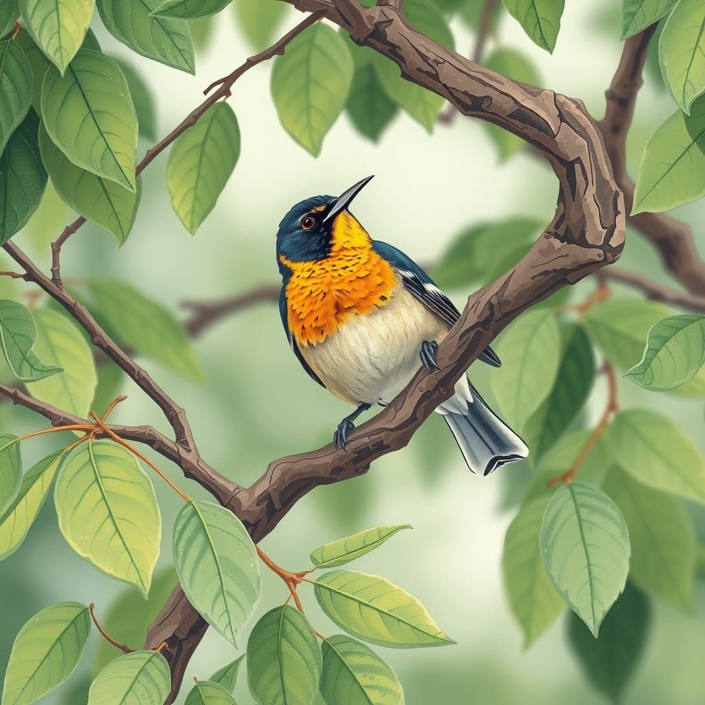 Canadian Warbler Art in Geometric Watercolor Style