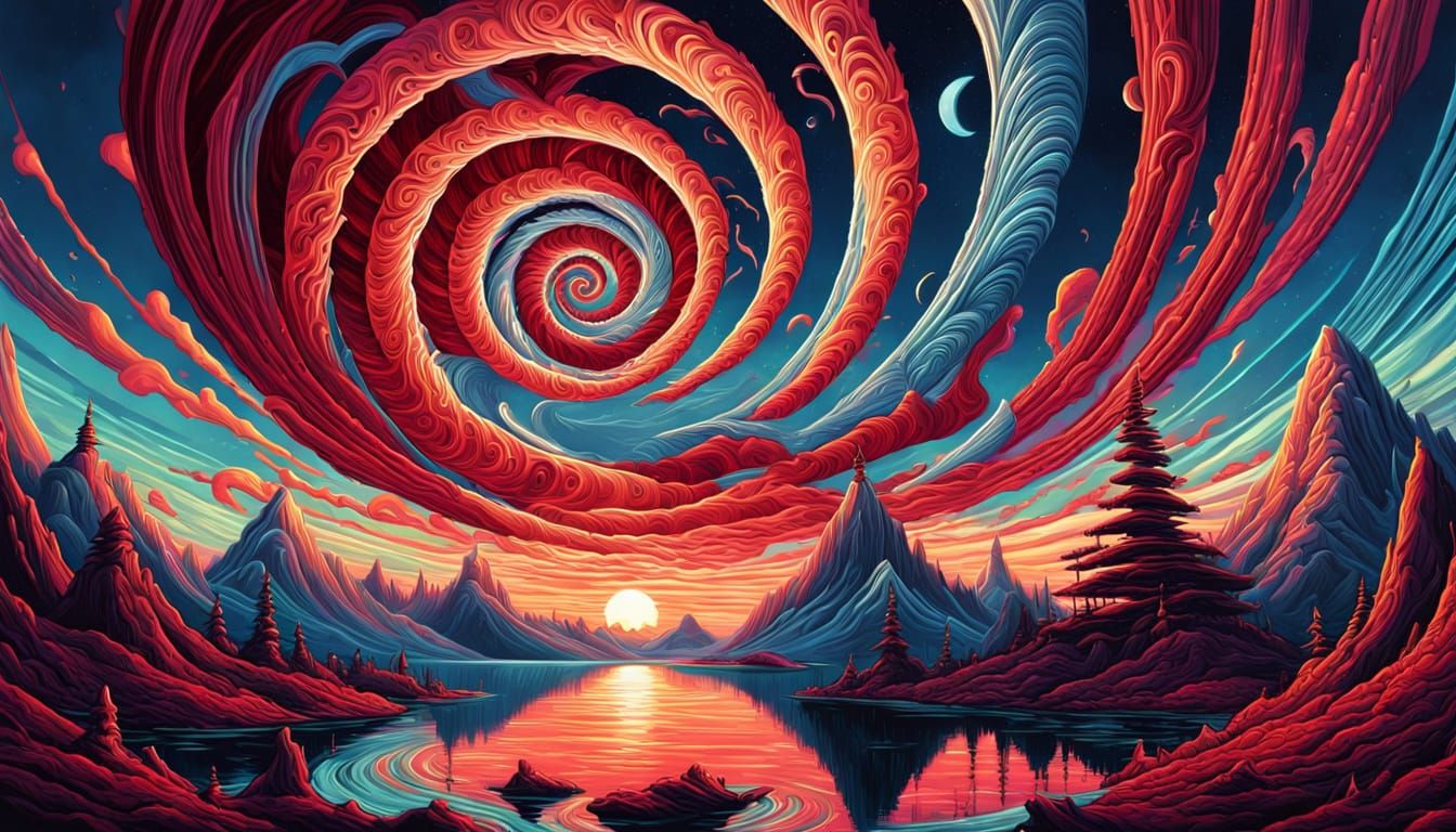 Psychedelic Spiral Sky Over Red Lake