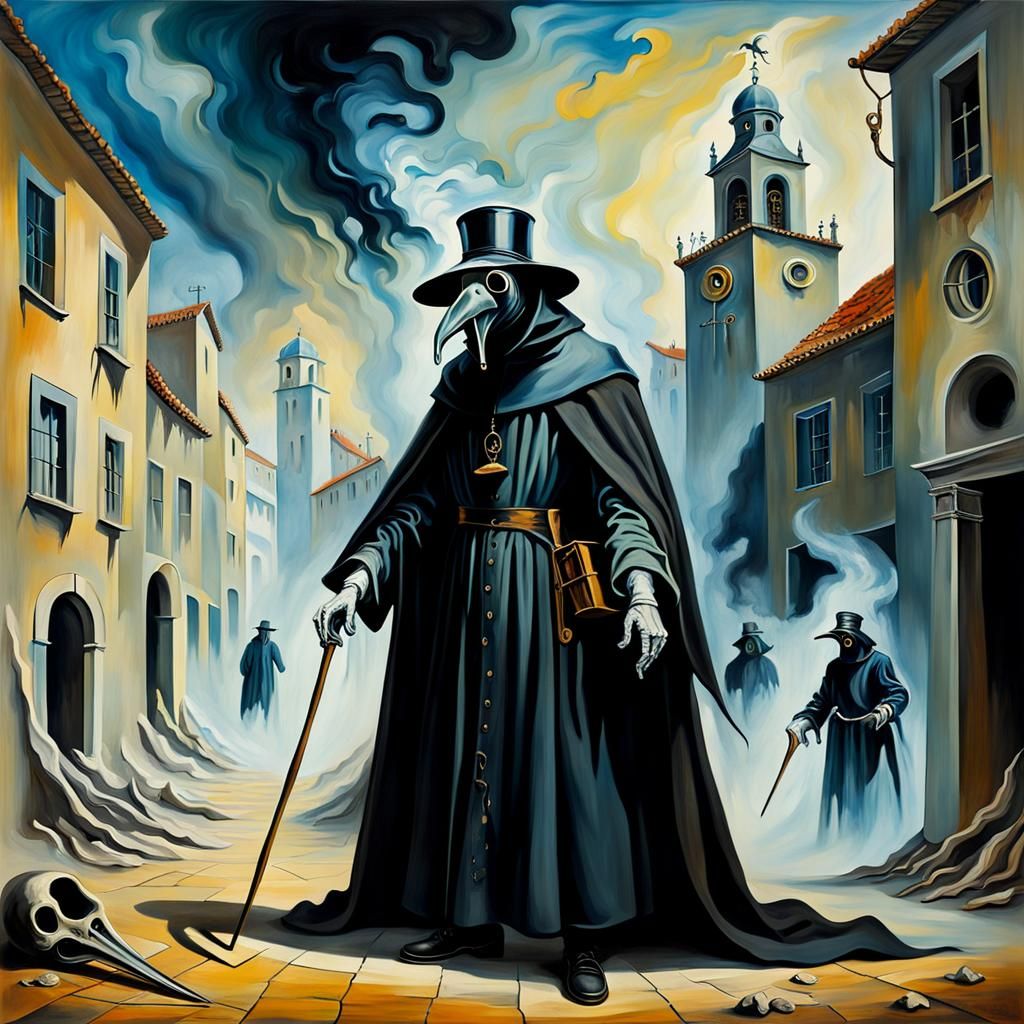 Surreal Plague Doctor in Oil on Canvas