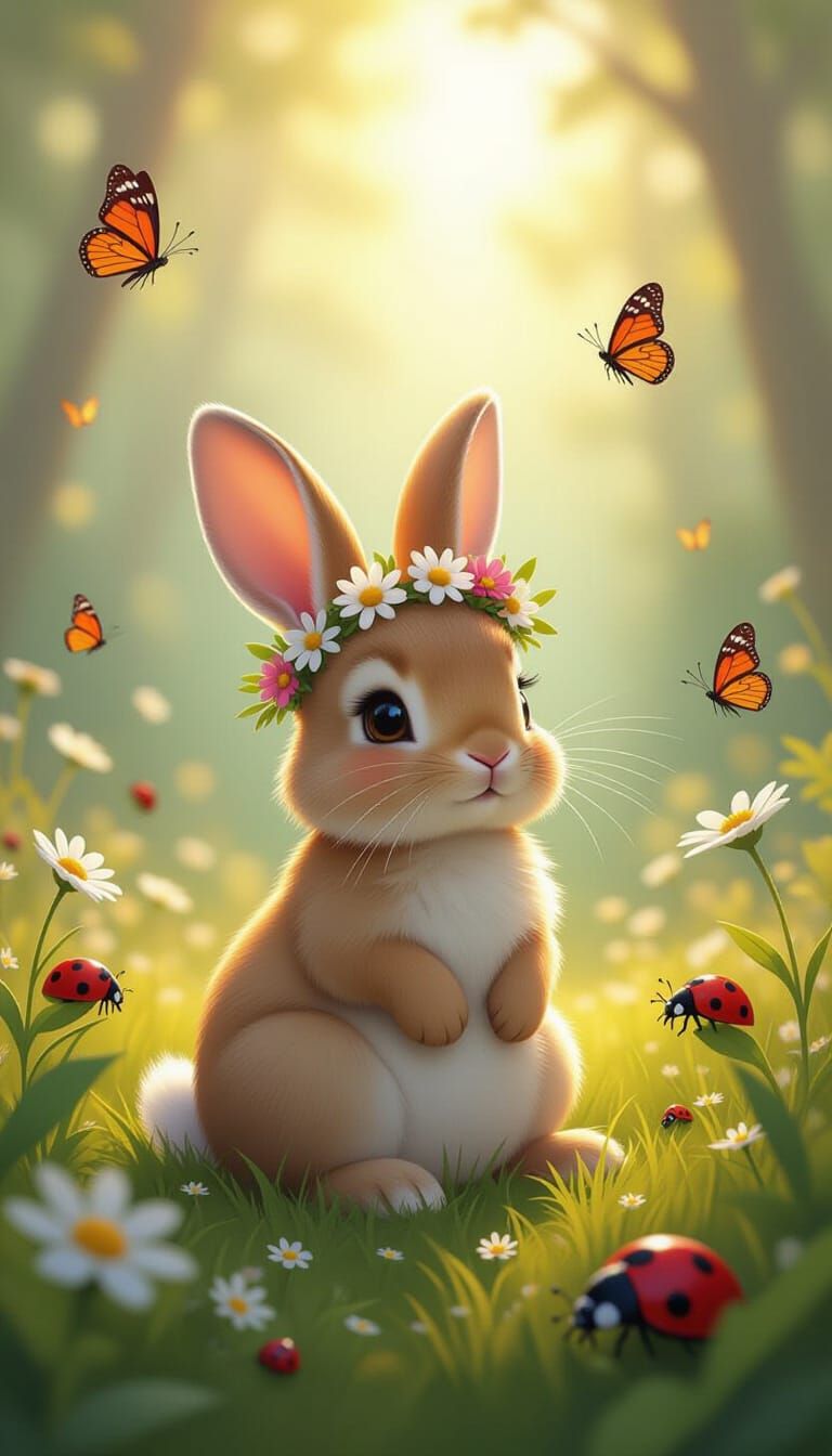 Bunny in Fantasy Forest Digital Illustration