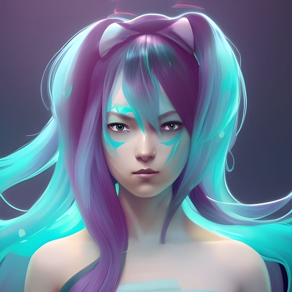 Black Hatsune Miku Portrait in Art Nouveau Style