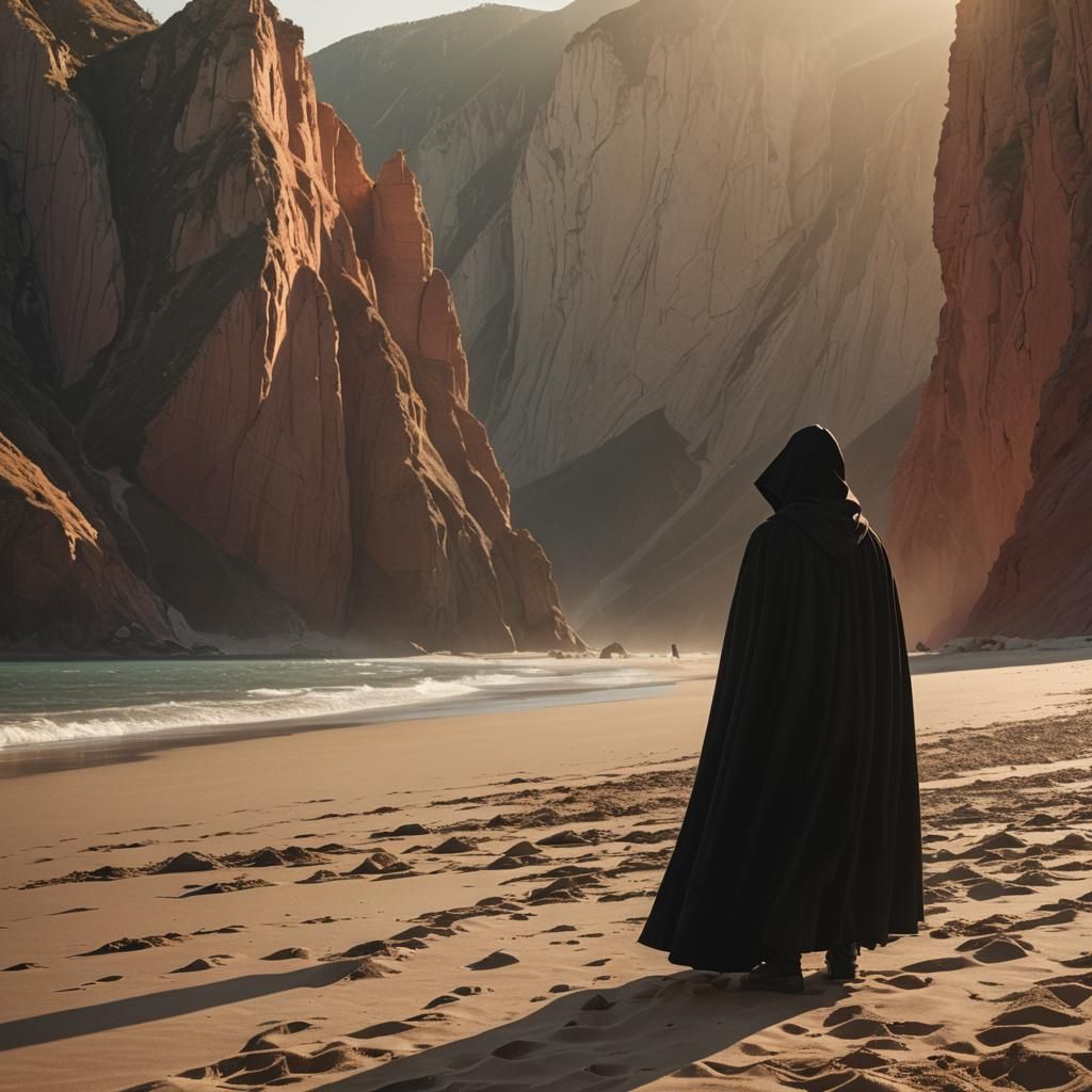 Ominous Figure on a Beach at Golden Hour