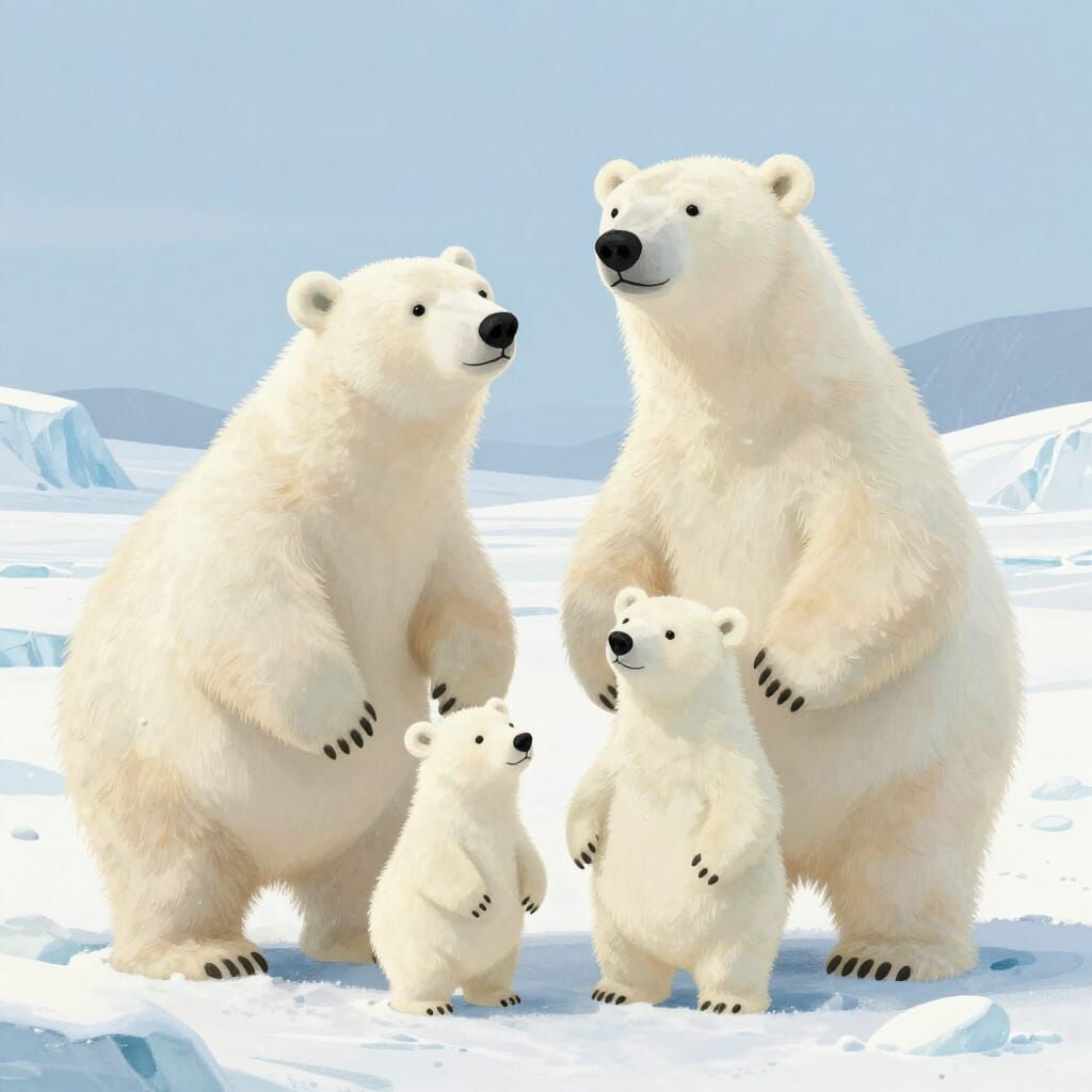 Heartwarming Polar Bear Family in Arctic Landscape