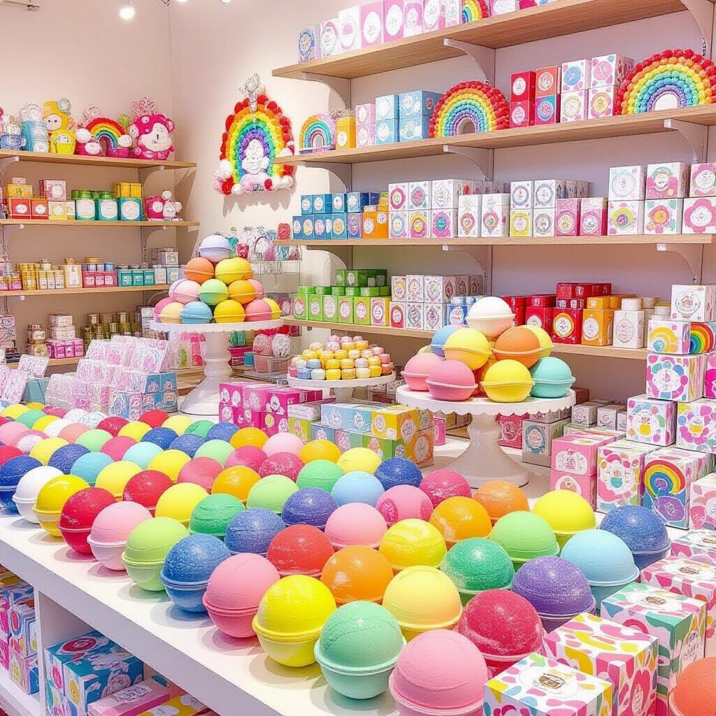 Colorful Bath Bomb Shop in Pop Surrealist Style