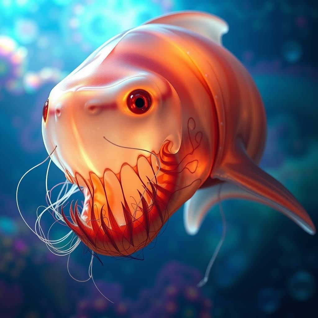 Glowing Jellyfish-Shark Hybrid in Vibrant Dreamscape