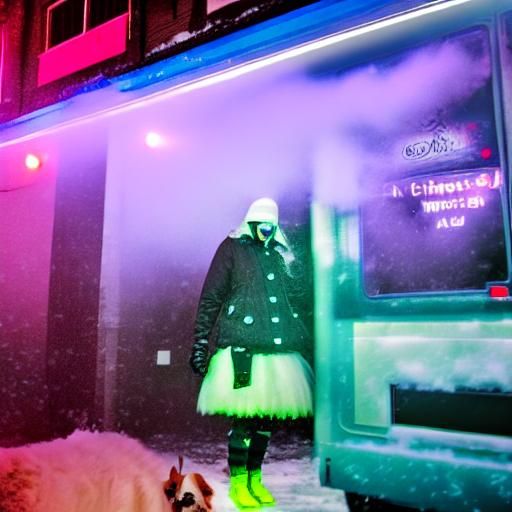 Gothic Model in Burning City: High Contrast Photography