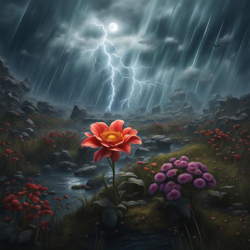 Flower Surviving Storm: Fantasy Concept Art