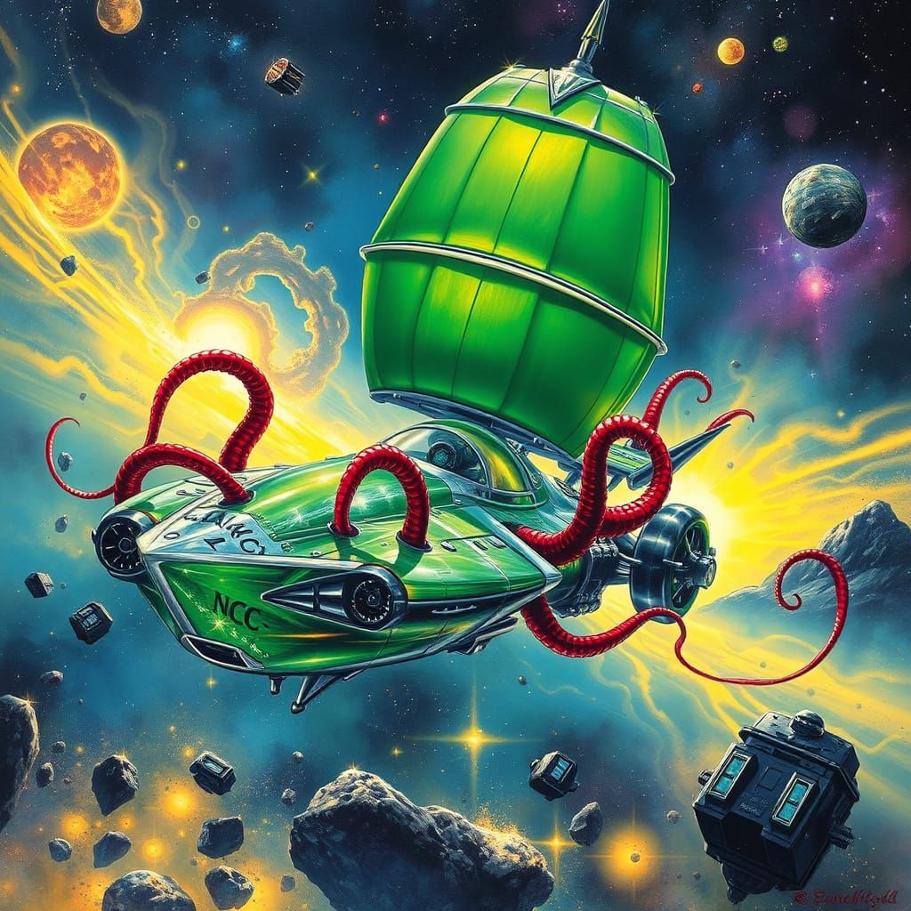 Crystal Pirate Ship Hurtles Through Cosmos