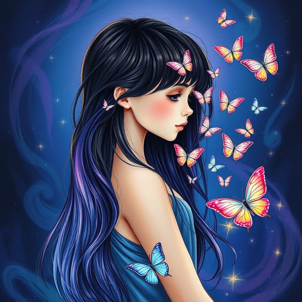 Ethereal Girl Transforms into Celestial Butterfly