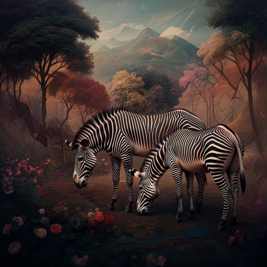 Surreal Zebras Dissolve into Dreamlike Landscape in Neo-Impr...