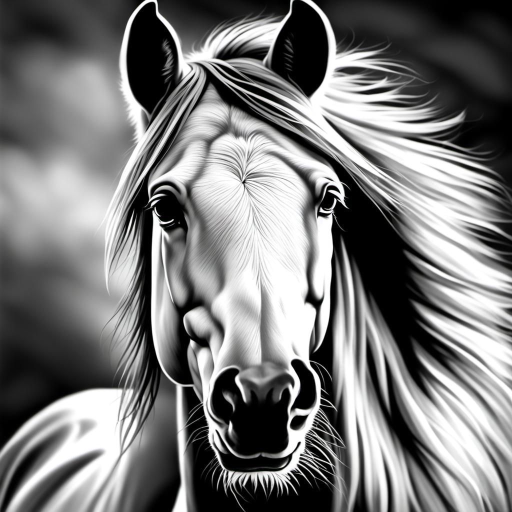 Photorealistic Black and White Horse Portrait
