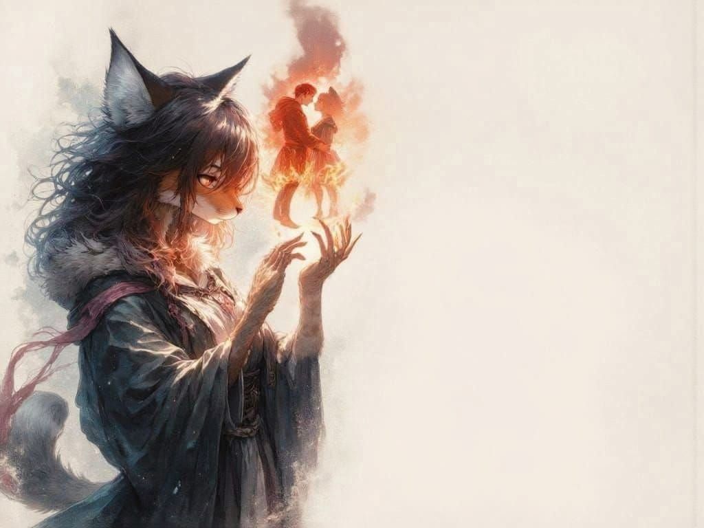 Anime Lynx Conjuring Lovers in Abstract Expressionist Style