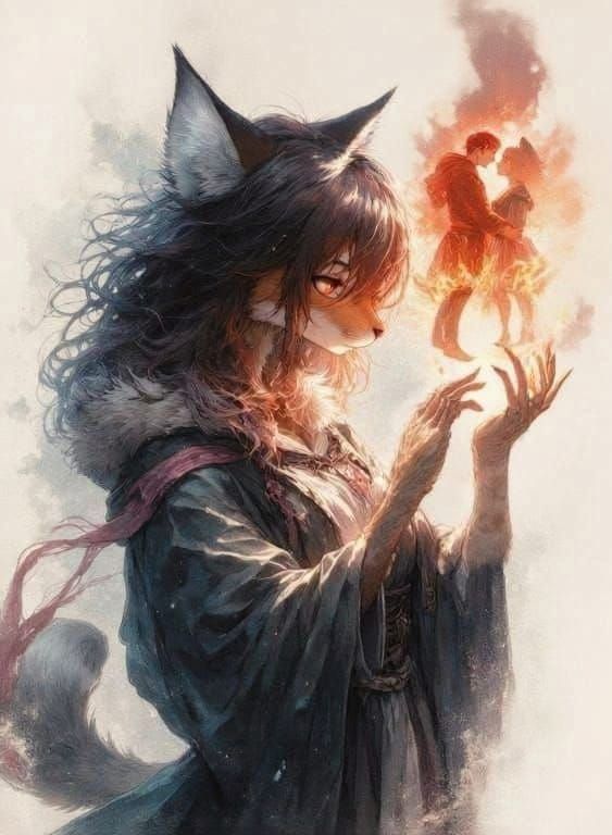 Anthropomorphic Lynx Conjuring Flames in Abstract Expression...