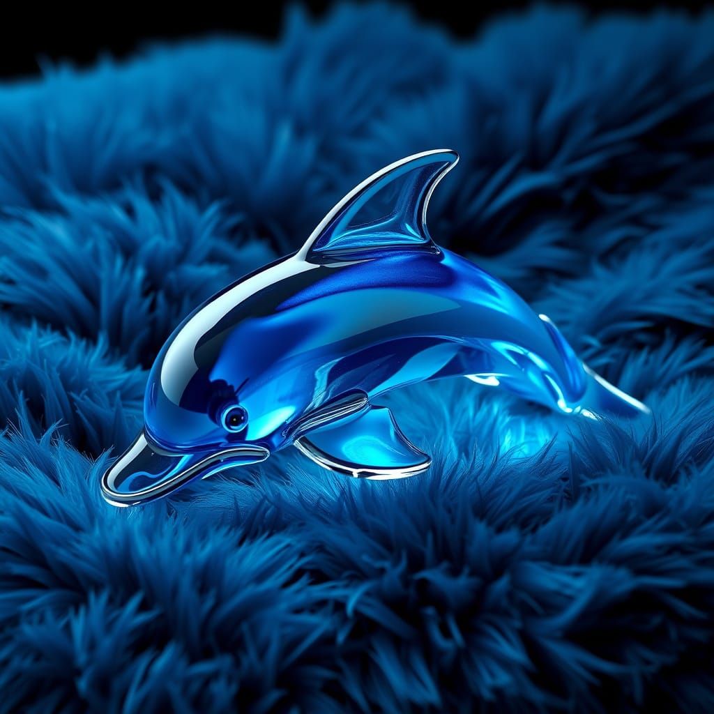 Glass Dolphin in Oceanic Blue on Faux Fur