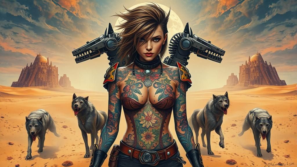 Steampunk Punk Rocker Battle in Apocalyptic Wasteland